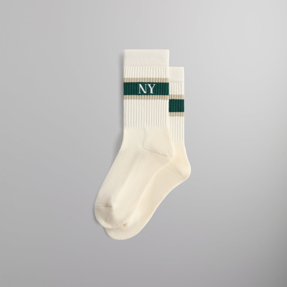 Kith New York Striped Crew Socks in Chronicle FW24 One Size Cotton Blend NYC.